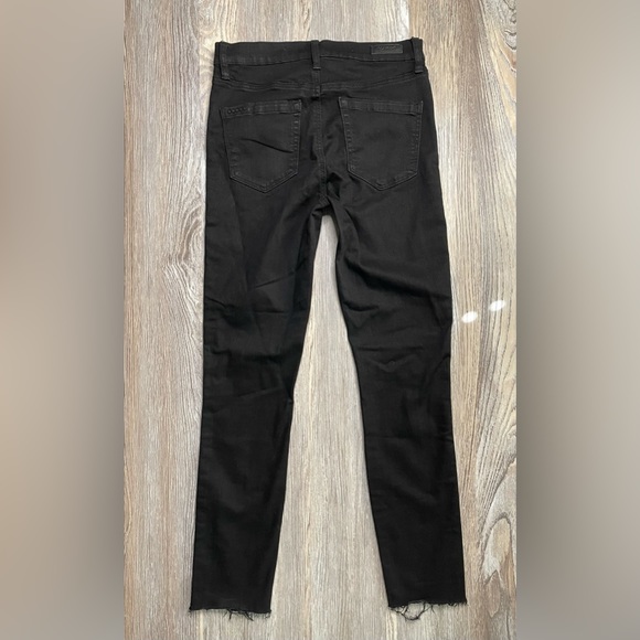 BlankNYC Black White Stripe Cropped Ankle Distressed  Raw Hem Skinny Jeans 27 - Picture 5 of 15